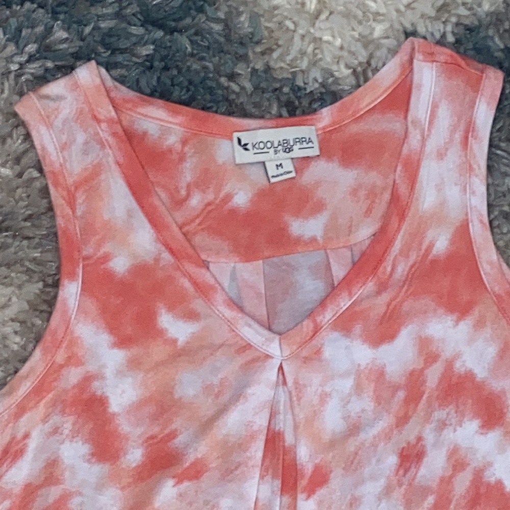 Koolaburra by UGG Stretch Modal V-Neck Tank Dress ~ Coral Tie Dye - Picture 4 of 6
